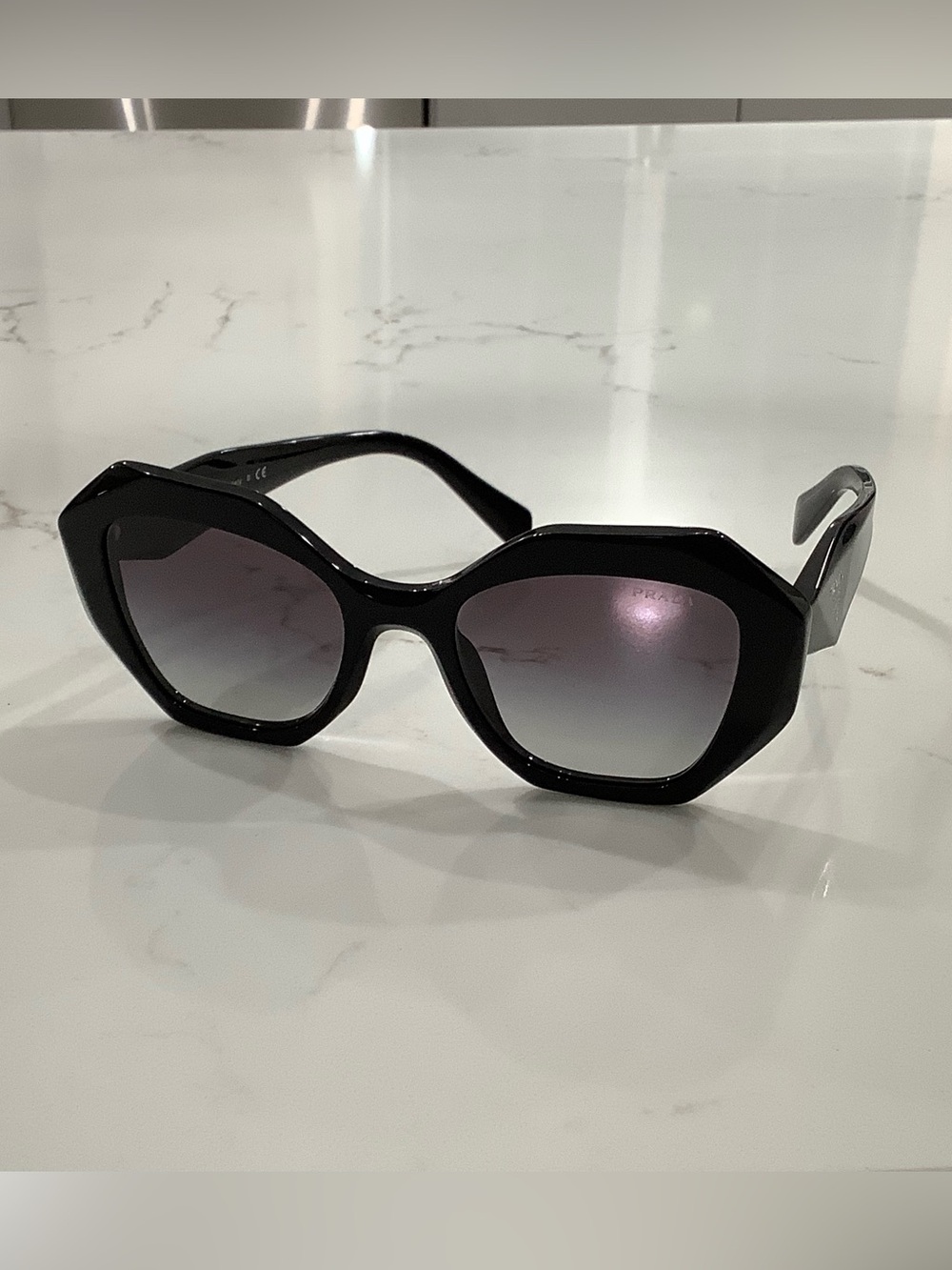 Prada Black Oversized Geometric Sunglasses with Gradient Lenses